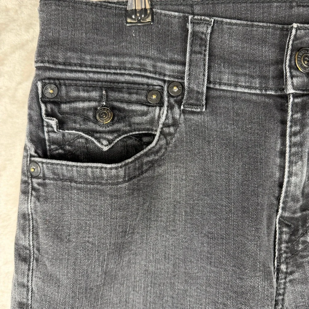 True Religion‎ Geno Slim Fit Jeans Faded Black Horseshoe Flap Pocket Mens 31x32